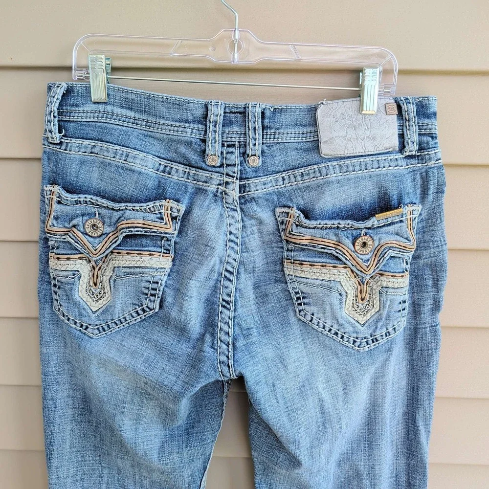 Salvage Mayhem Boot Jeans Mens 34x32 Blue Distressed Buckle